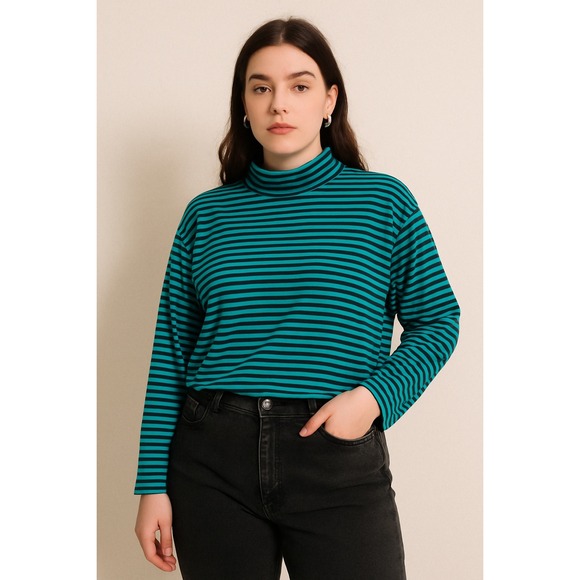 Sunbelt Tops - Sunbelt Sportwear‎ Long Sleeve Shirt Green Stripe Vintage One Size High Neck